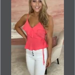 Pink Lily Laugh At It All Coral Tank